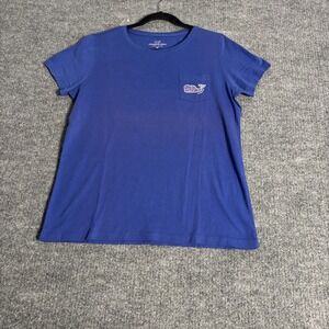 Vineyard Vines Shirt Womens Medium Blue Pocket Tee Whale Graphic Cotton Crewneck